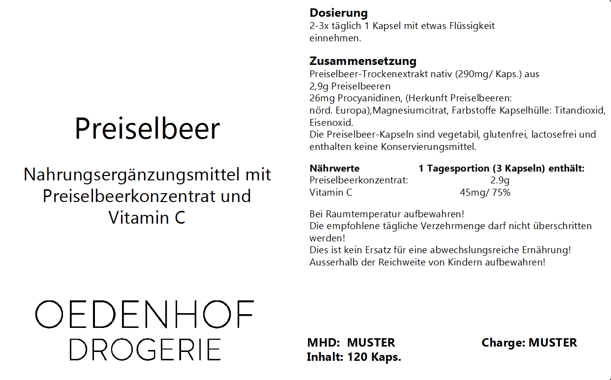 Oedenhof Preiselbeere + C Kapseln 120 Stk.